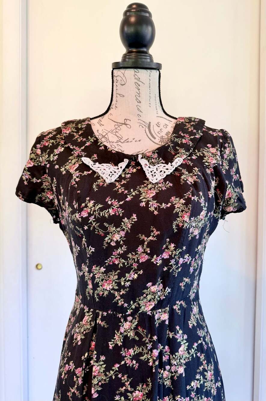 Vintage Joni Blair Black Floral Dress Size 5